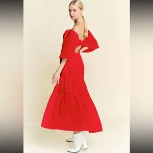 NWT DAVI + DANI RED MAXI DRESS CUTOUT BACK TROPICAL  LARGE VACATION RESORT WEAR